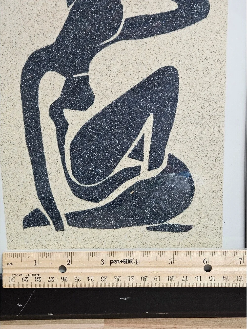 Vintage Framed Matisse Style Black Seated Female Silhouette Textured Sand Art